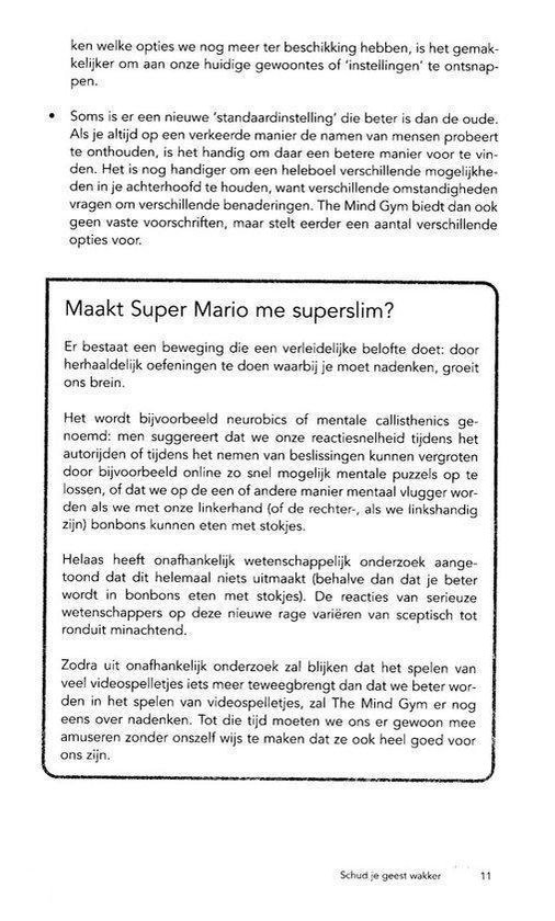 Pagina met tekst over de 'Mind Gym' en hoe deze kan helpen bij het trainen van de hersenen.