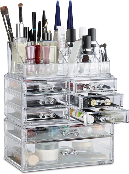 Relaxdays Make-up Organizer - Sieradendoosje - Cosmetica - Transparant