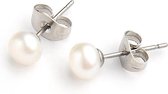 Zoetwater parel oorbellen Little Pearl - oorknoppen - echte parels - wit - edelstaal
