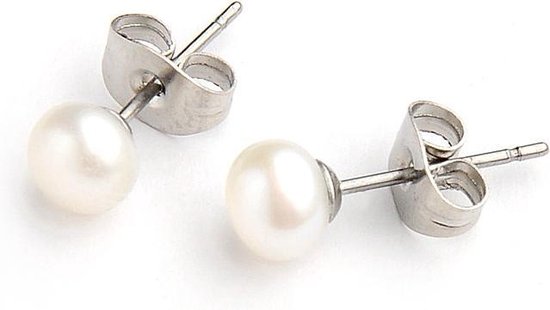 Zoetwater parel oorbellen Little Pearl - oorknoppen - echte parels - wit - edelstaal