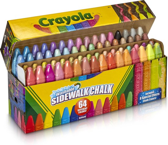 Crayola - 64 Afwasbare Stoepkrijt - Heldere kleuren - Niet-rollen vorm