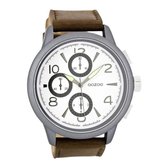 OOZOO Timepieces - Titanium horloge met donker bruine leren band - C7875