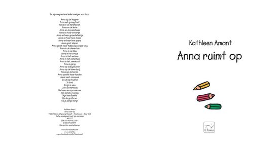 De achterkant van een kinderboek met de titel 'Anna ruimt op' en een lijst met andere boeken.