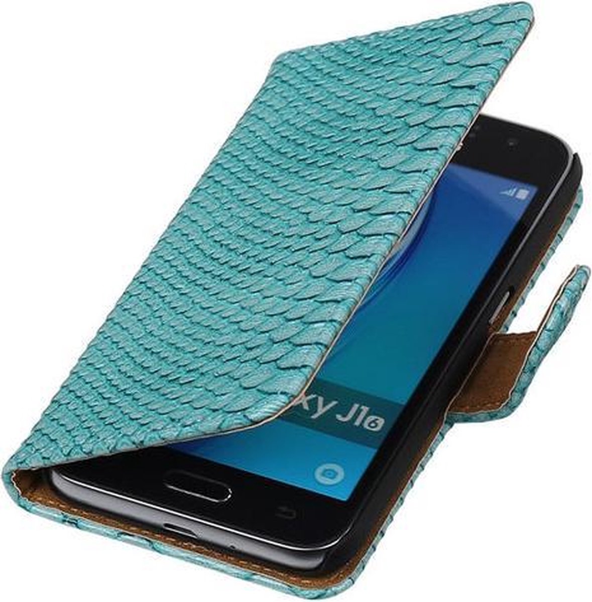 Turquoise Slang booktype cover hoesje voor Samsung Galaxy J1 Nxt