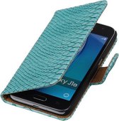 Turquoise Slang booktype cover hoesje voor Samsung Galaxy J1 Nxt
