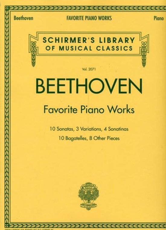 Schirmer's Library of Musical Classics, Vol. 2071, Beethoven Favorite Piano Works, partitions pour piano.