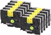 10 Pack Compatible Label Tape TZe-621/ TZ-621 Zwart op Geel 9mm x 8m voor Brother PT-7500, PT-1650, PT-1700, PT-1750, PT-1760 label printer