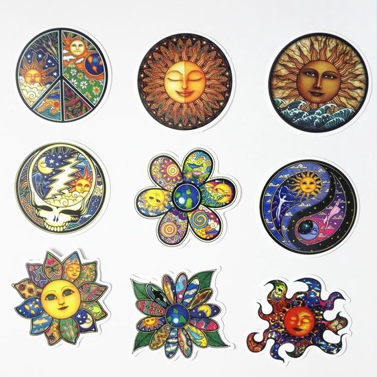 Mix van 25 World Peace stickers - Kleurrijke vinyl plaatjes met bloemen/zon/maan/vrede...  | bol.com