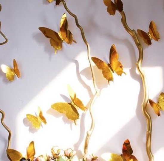 3D Vlinders - Muurdecoratie - Spiegel Goud