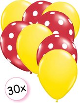 Ballonnen Geel & Dots Rood-Wit 30 stuks 27 cm