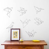 Muursticker met geometrische vogels (7 stuks) – Scandinavisch muursticker met vogels – Muursticker vogels – Geometrische muursticker – Afmeting L34 x B57 cm