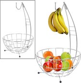 Grote Design Fruitschaal Met Haak - Ronde Fruitmand - Moderne Fruitkom Met Banaanhouder - RVS/Chroom