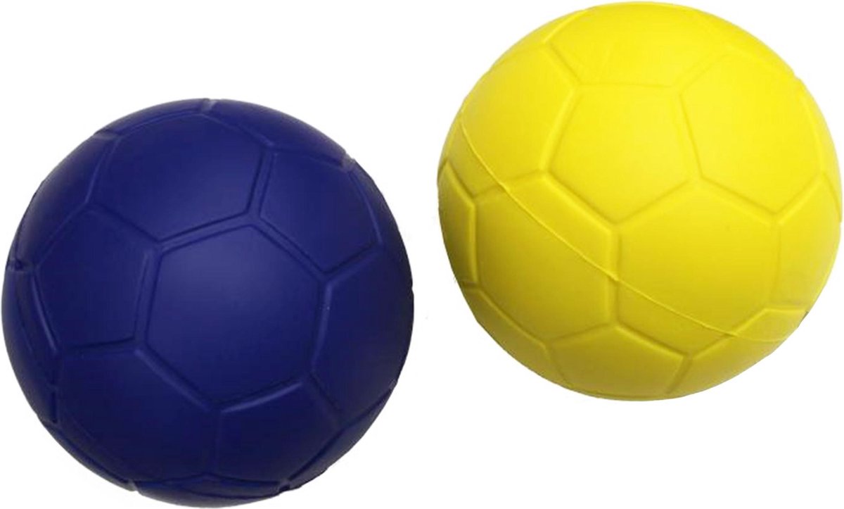 Guta Mini Soft Foam Voetballen Geel Blauw - Handballen Ã˜14 cm Set 2 stuks