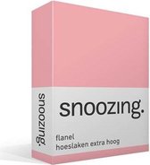 Snoozing - Flanel - Hoeslaken - Extra Hoog - Lits-jumeaux - 200x210/220 cm - Roze