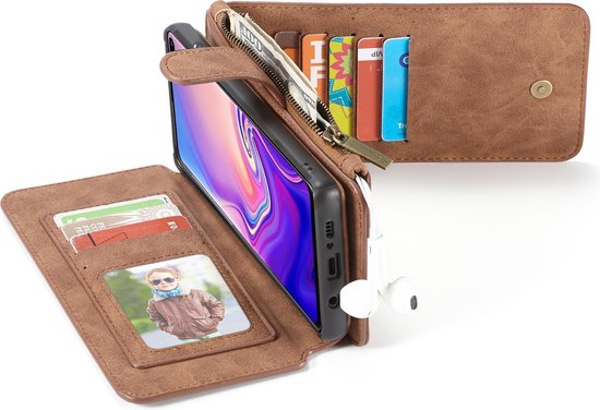 Iedereen Snel woensdag Leren portemonnee hoesje met uitneembare telefoon case bruin geschikt voor  Samsung... | bol.com