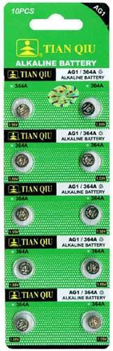 Ag 1 batterijen |Strip 10 stuks (ook bekend als AG1, LR621, G1, LR60, 164, 364) knoopcel batterijen - Tian Qiu