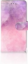 Geschikt voor Samsung Galaxy A6 Plus 2018 Bookcase Hoesje Design Pink Purple Paint