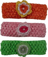 Jessidress Set Baby Haarband Meisjes Hoofdband met Haarbloem - Oranje/Roze/Groen