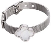 Parelmoeren armband White Shell Flower watch - parelmoer - edelstaal - zilver - wit