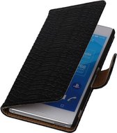 Snake Bookstyle Wallet Case Hoesjes voor Sony Xperia M4 Aqua Zwart