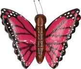 Houten magneet roze vlinder
