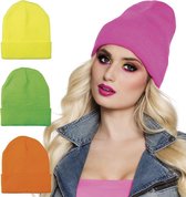 12 stuks: Beanie in 4 neonkleuren - assorti