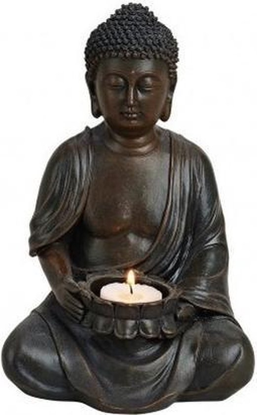 Boeddha beeld bruin met theelichthouder 23 cm | bol.com
