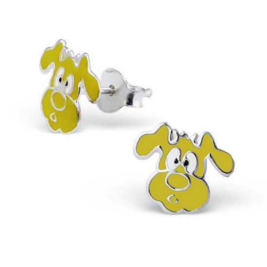 Princess Oorbellen Dog Yellow - 925 Zilver E-Coating - Hond - 9x10mm