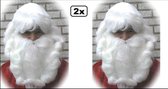 2x Kerstman haarstel pruik+baard+snor wit.