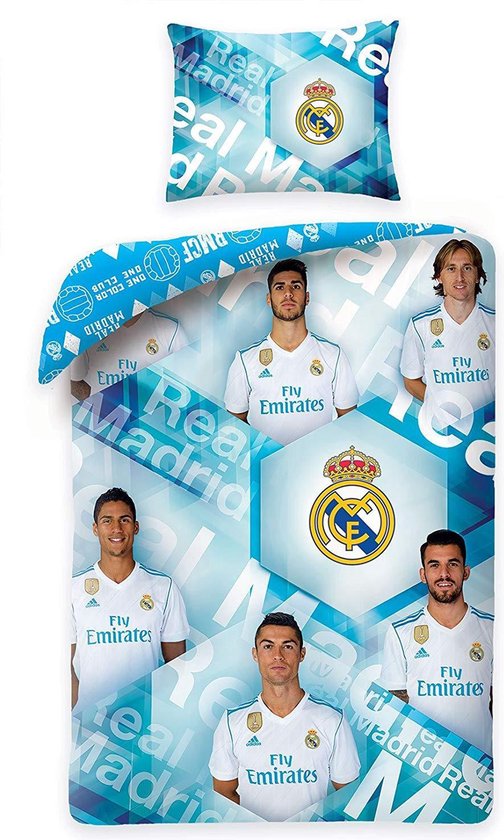 Real Madrid Team Real Dekbedovertrek - Eenpersoons - 140x200 cm - Ice Blue  | bol.com
