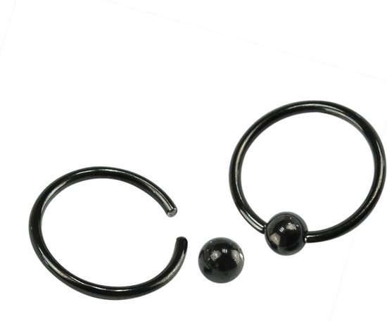Fako Bijoux® - Ball Closure Piercing - Ring - 10mm - Zwart - 2 Stuks
