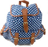 Borderline Vintage POLKA DOTS Canvas Rugzak Rugtas School Werk Tas Blauw