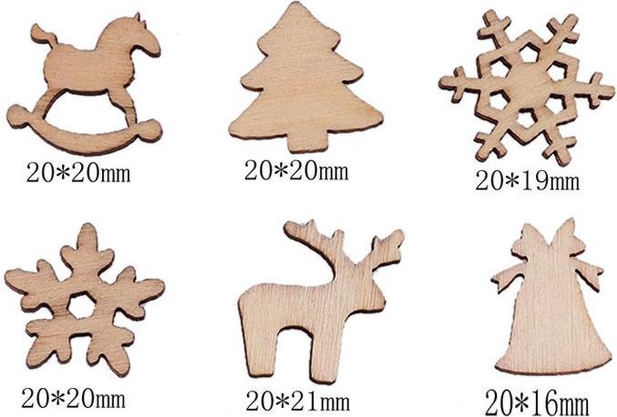 decoratie figuurtjes Kerst hout scrapbooking 10 stuks