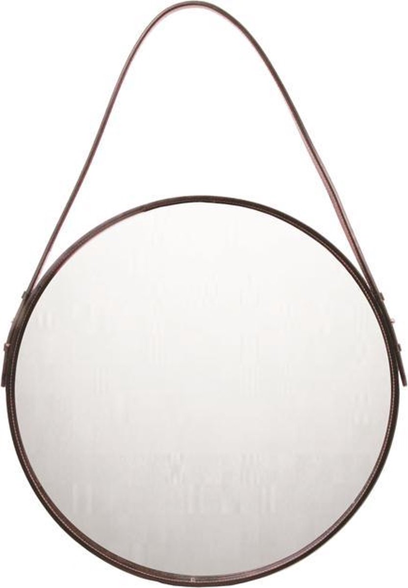 bol.com | 161 Spiegel rond ø30 cm met BRUIN lederen ophangband - spiegel -  bruin - leer