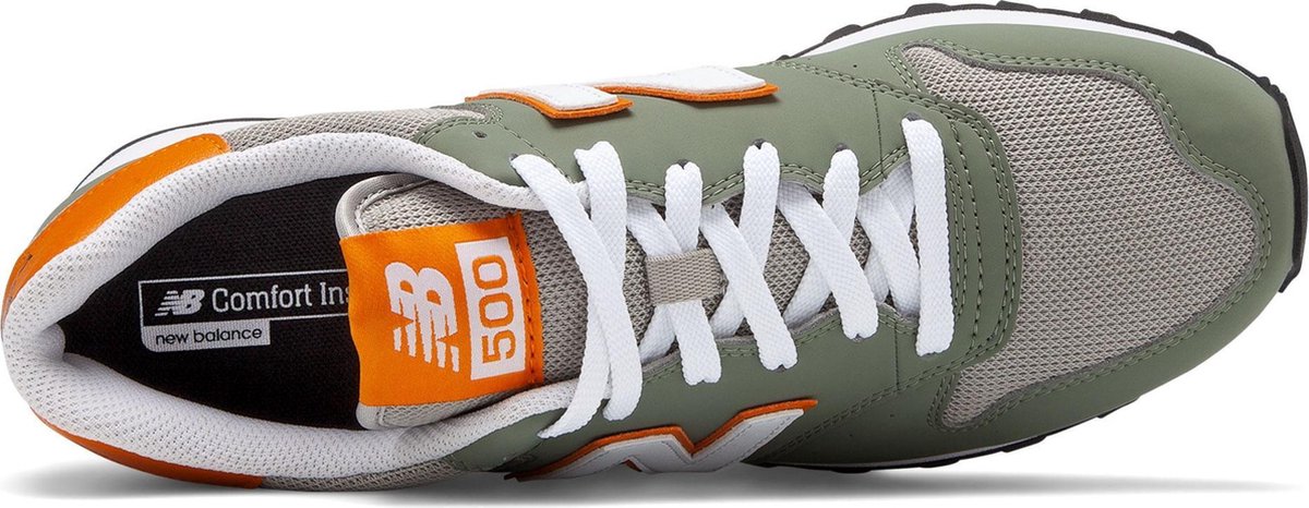 New Balance GM500 Sneakers - Maat 44.5 - Unisex -  olijfgroen/grijs/wit/oranje | bol.com