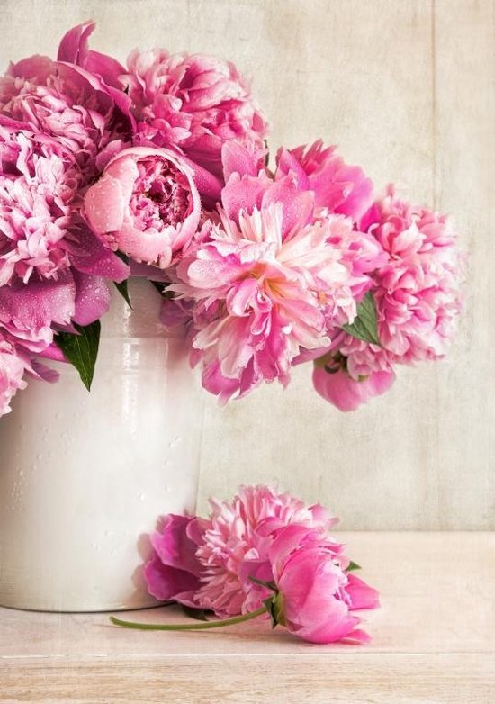 Tuinposter - Roze bloemen in vaas | bol.com
