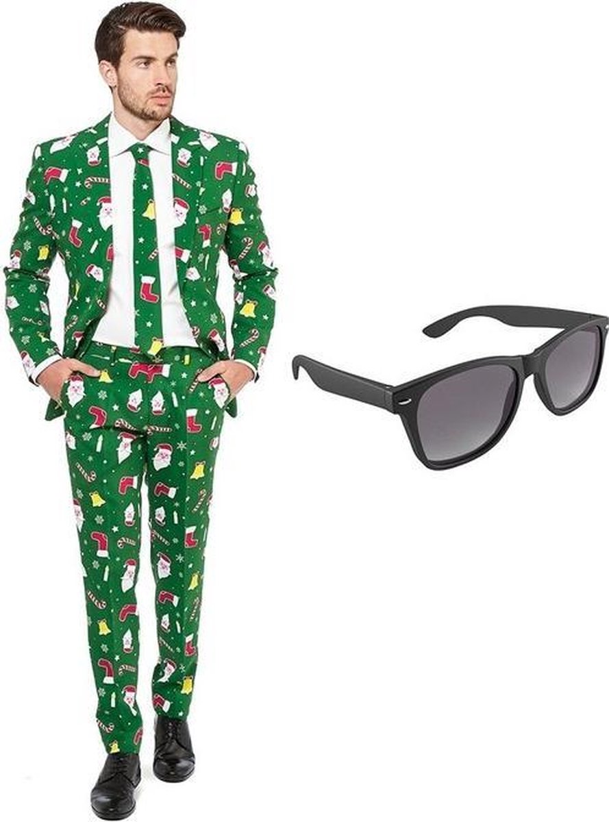Kerst print heren kostuum / pak - maat 52 (XL) met gratis zonnebril | bol