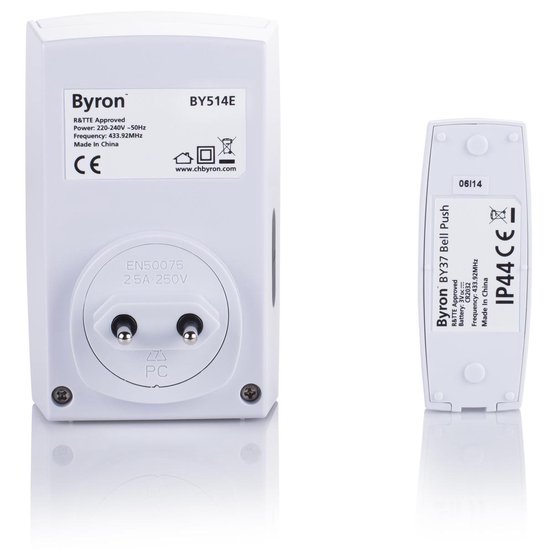 Byron BY514E Draadloze plug-in deurbel set – 125 m bereik – LED licht – Verwisselbaar frontje