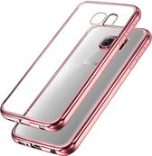 Samsung Galaxy S6 Edge - Siliconen Rose Gouden Bumper Electro Plating met Transparante TPU Hoesje (Rose Gold Silicone Hoesje / Cover)