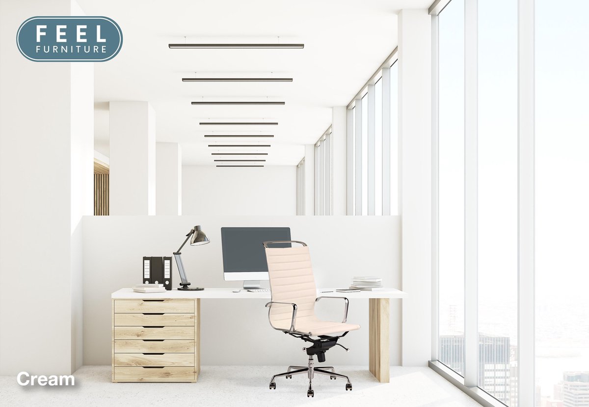 Feel Furniture - Luxe design bureaustoel van 100% rundleer - Hoge rugleuning - Crème
