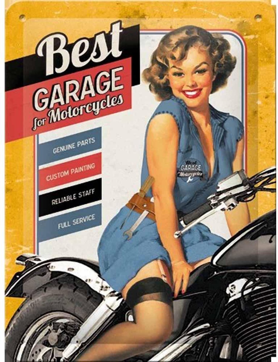 Nostalgic Art Merchandising Best garage For Motorcycles Metalen wandbord in relief 15x20 cm