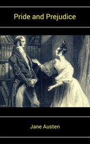 Pride and Prejudice van Jane Austen, met een gravure van een man en een vrouw in 19e-eeuwse kledij.