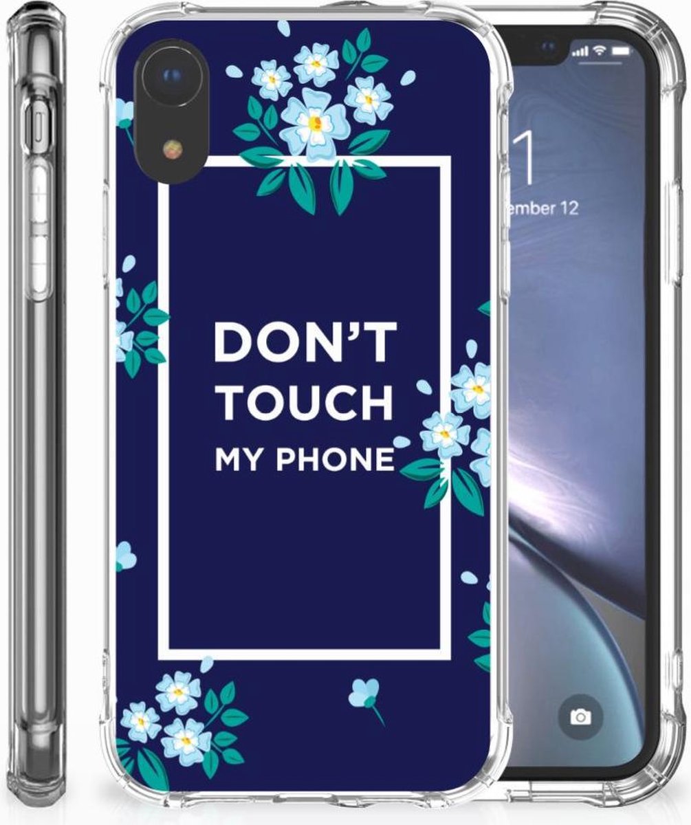 TPU Case Anti-Shock voor Apple iPhone Xr Anti Shock Case Flowers Blue DTMP