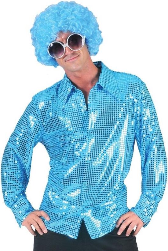 Disco pailletten blouse blauw voor heren - carnavalskleding 56/58 | bol.com