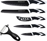 Herzog HR-COL5: 6 Pieces Ceramic Coated Stainless Steel Knife Set Black
