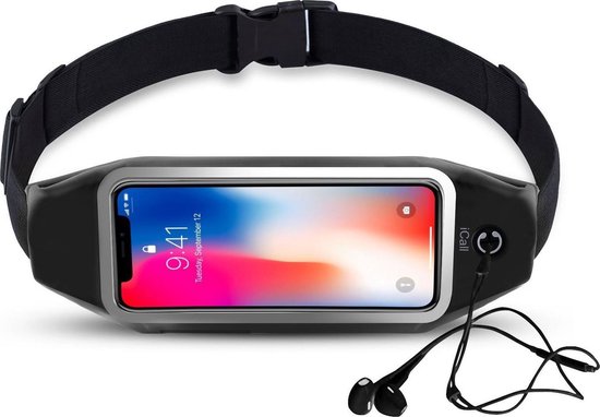 Running Belt Heupband Sportriem Hardloop Band Zwart - Riem met Smartphone Houder voor Fitness - Universeel voor alle telefoons