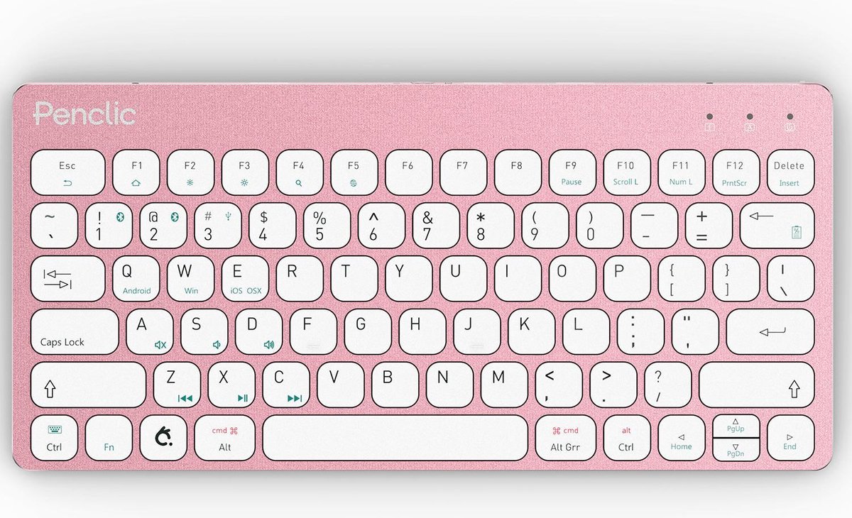 Penclic KB3 compact keyboard wired - bluetooth - mini toetsenbord - QWERTY - bedraad - ergonomisch - roze