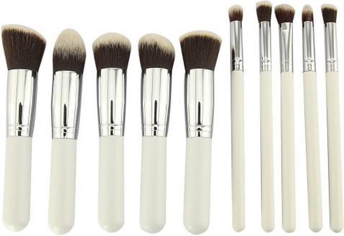 Femuniq Professionele Make-up Kwasten - Kwastenset - Wit/Zilver - 10 delig