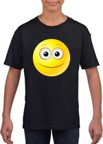 Smiley/ emoticon t-shirt vrolijk zwart kinderen XS (110-116)
