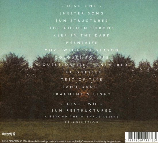 Achterkant albumhoes met tracklist en bandlogo.